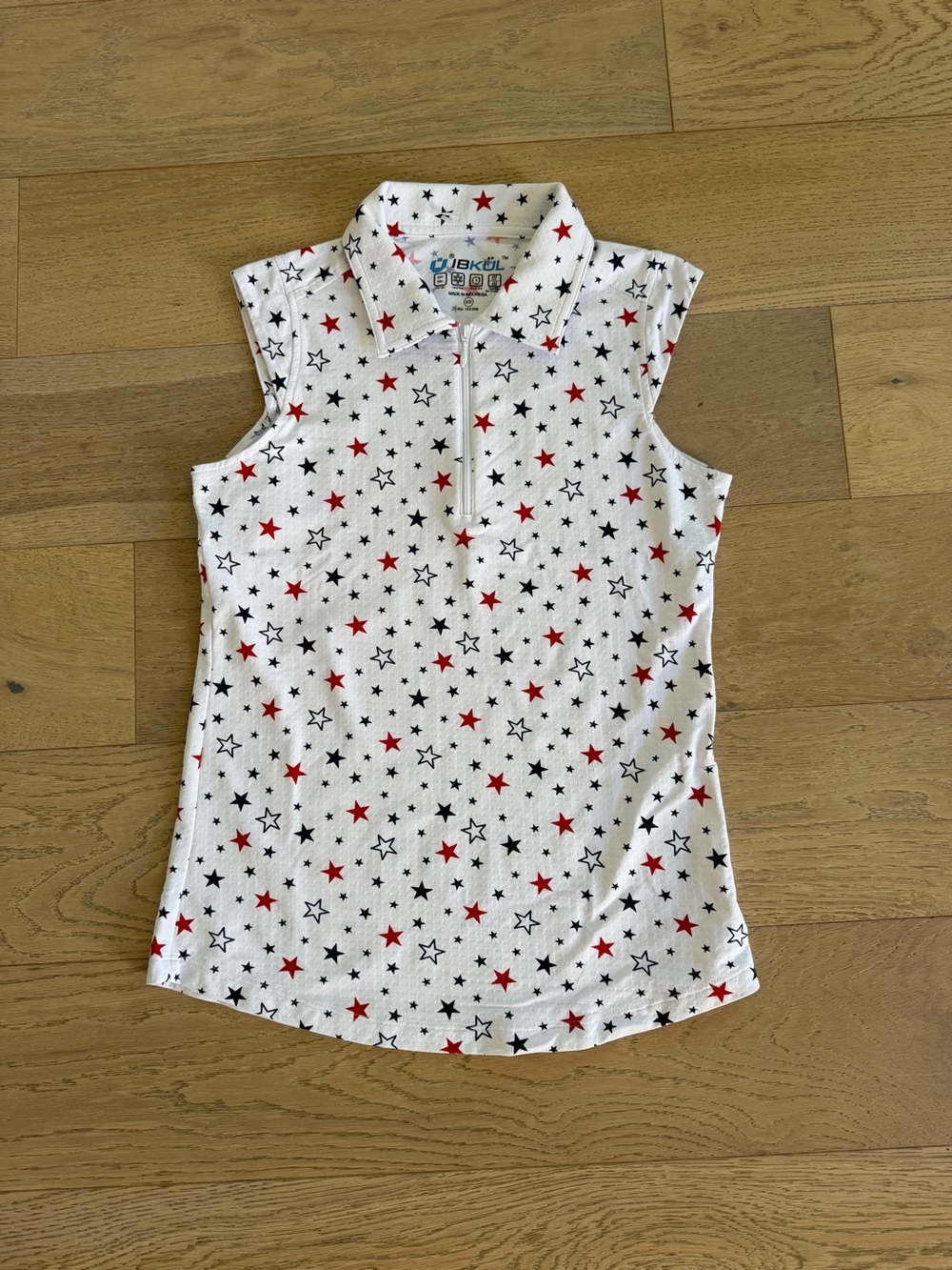 IBKUL Athleisure White Red Blue Star Print Sleeveless Polo Top Size XS